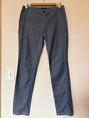 MASSIMO DUTTI Vertical Stripe Slim Fit Mid-Rise Lightweight Pants Blue Sz 4